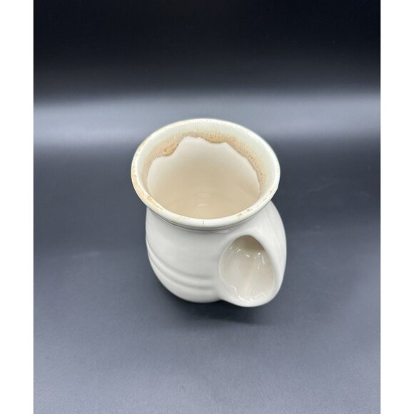 Coffee Mug Cup Right Hand Warmer Drip Glaze Pottery Ergonomic Mug Warming Tan - Picture 1 of 9